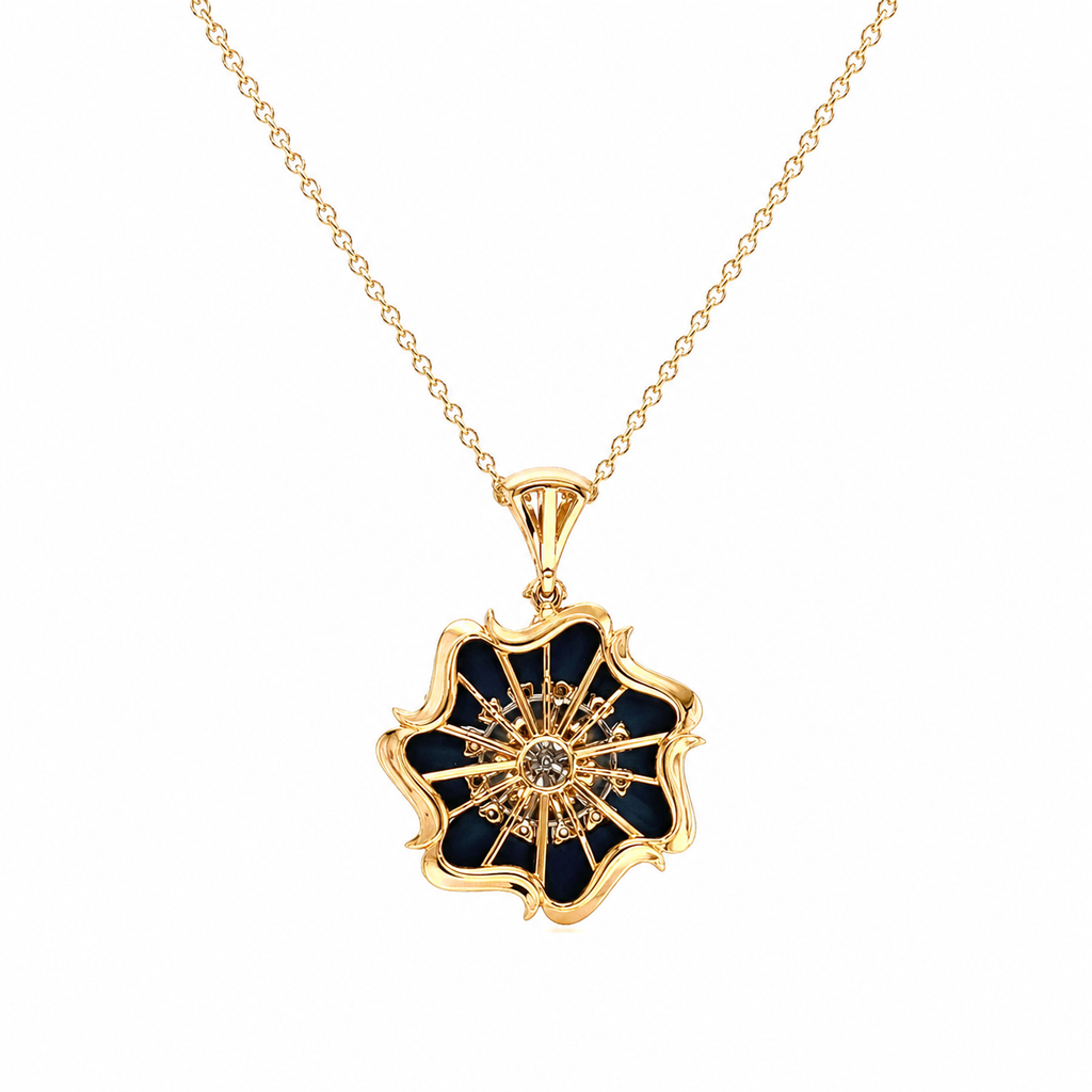 Natural Diamond Floral Cocktail Pendant 14KT Yellow Gold