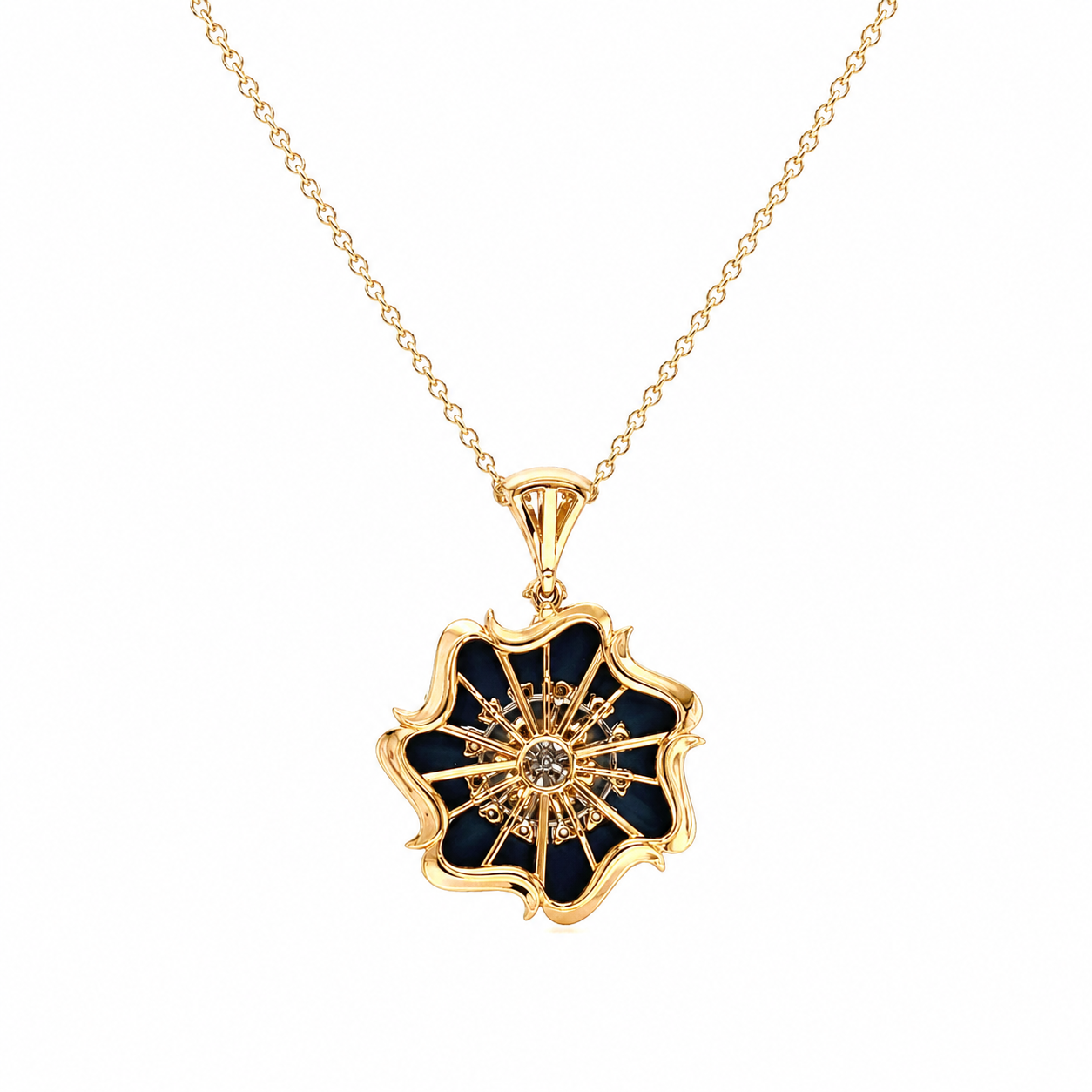 Natural Diamond Floral Cocktail Pendant 14KT Yellow Gold
