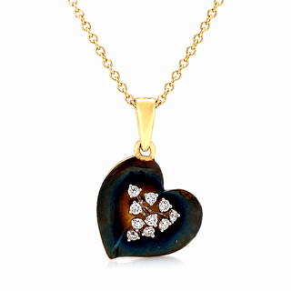 Natural Diamond Heart Cocktail Leaf Pendant 14KT Yellow Gold