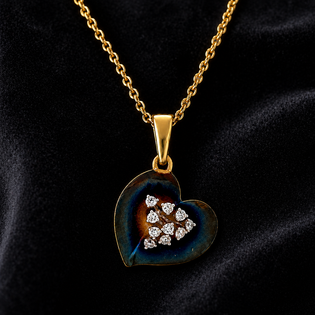 Natural Diamond Heart Cocktail Leaf Pendant 14KT Yellow Gold
