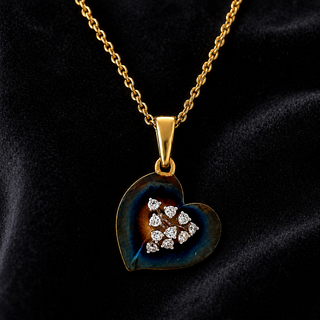 Natural Diamond Heart Cocktail Leaf Pendant 14KT Yellow Gold