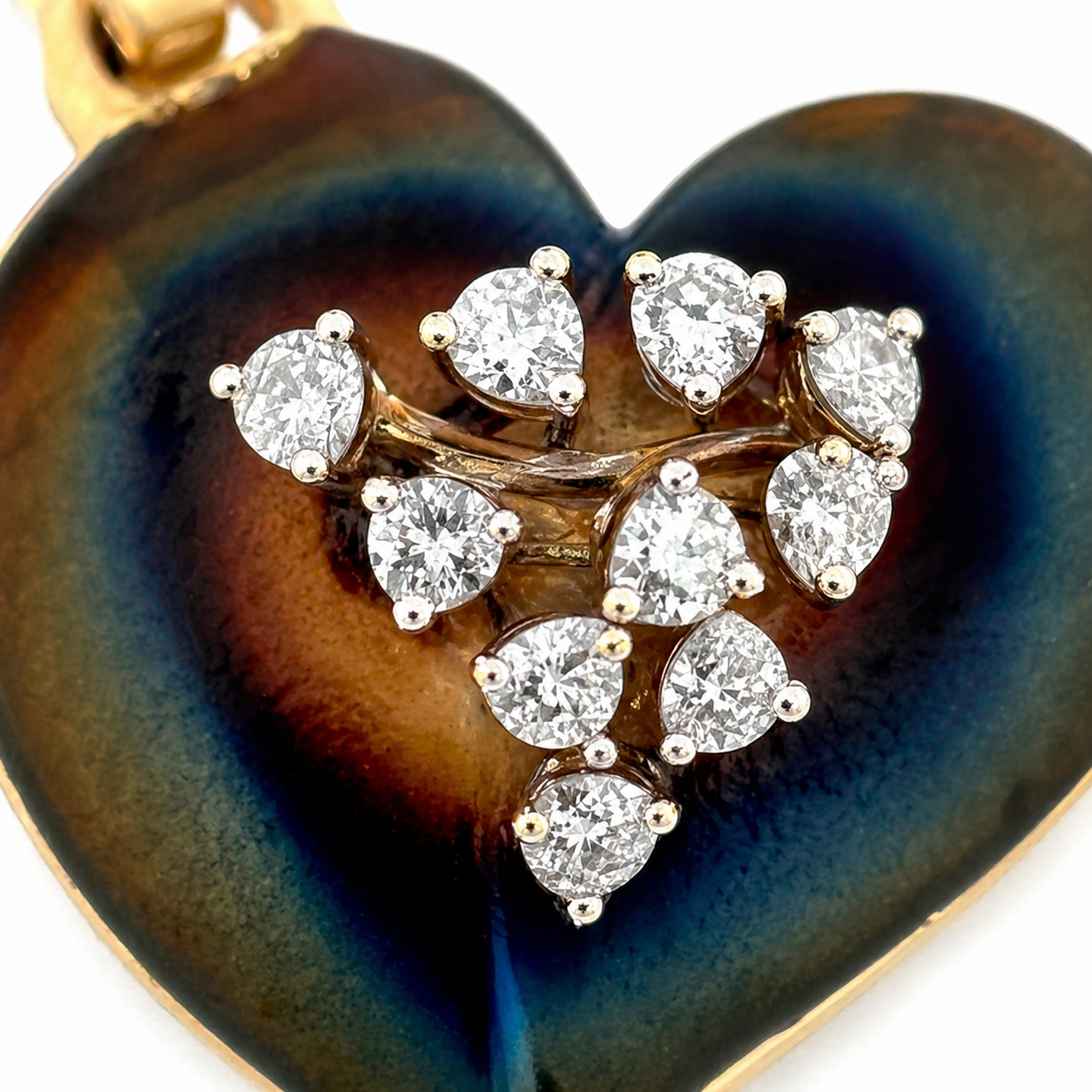 Natural Diamond Heart Cocktail Leaf Pendant 14KT Yellow Gold