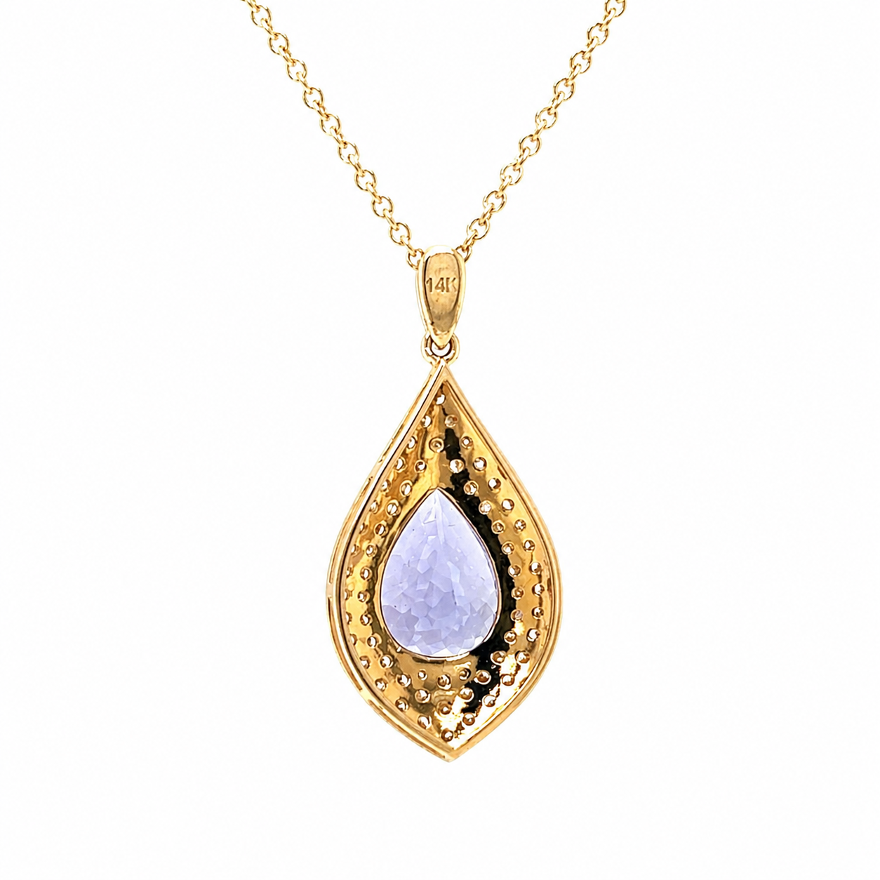 Natural Tanzanite Diamond Halo Cocktail Pendant 14KT Yellow Gold