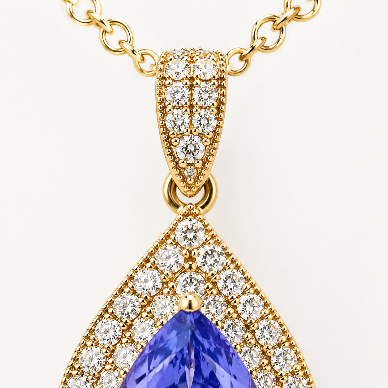 Natural Tanzanite Diamond Halo Cocktail Pendant 14KT Yellow Gold