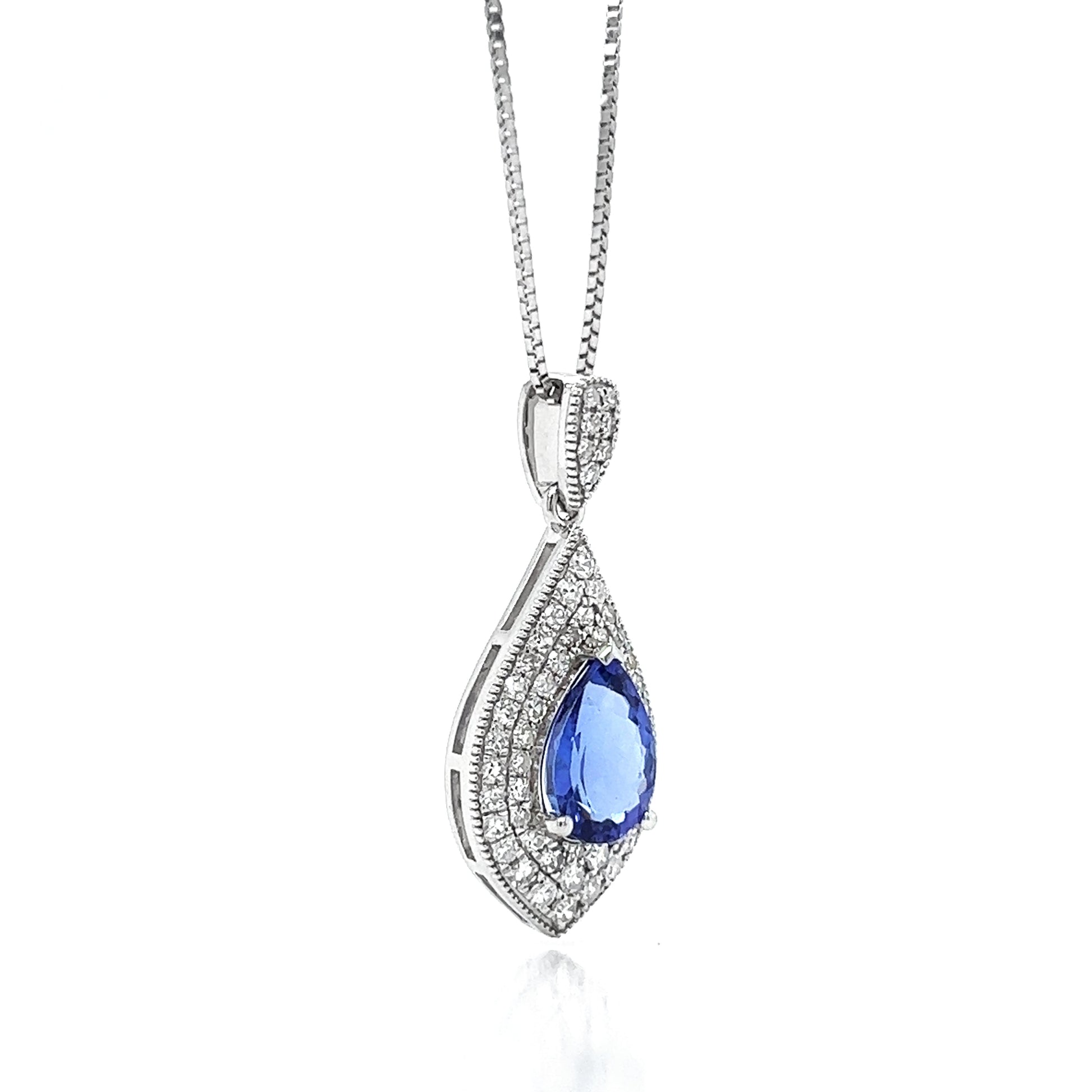 Natural Tanzanite and Diamond Halo Art Deco Cocktail Pendant, in White Gold