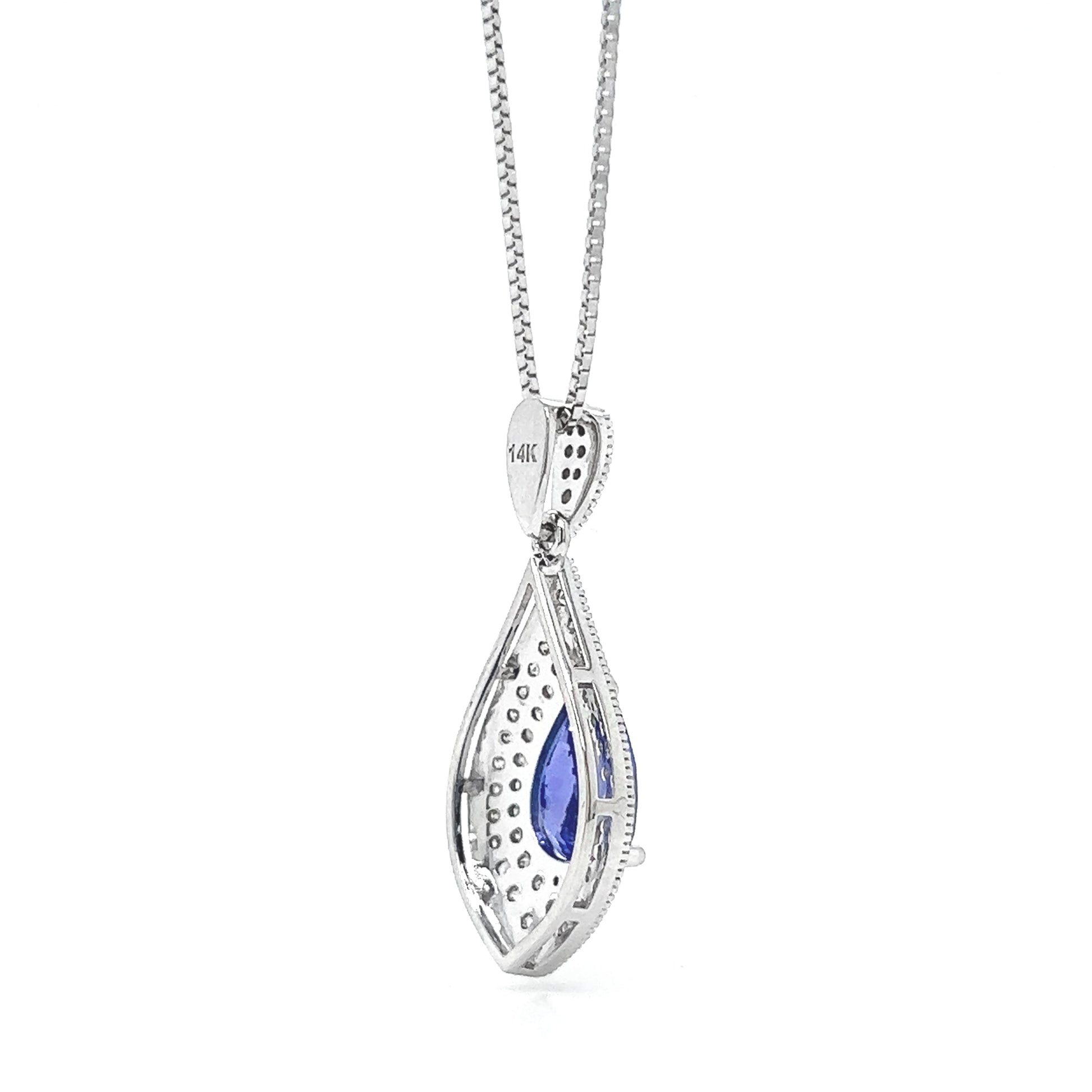 Natural Tanzanite and Diamond Halo Art Deco Cocktail Pendant, in White Gold
