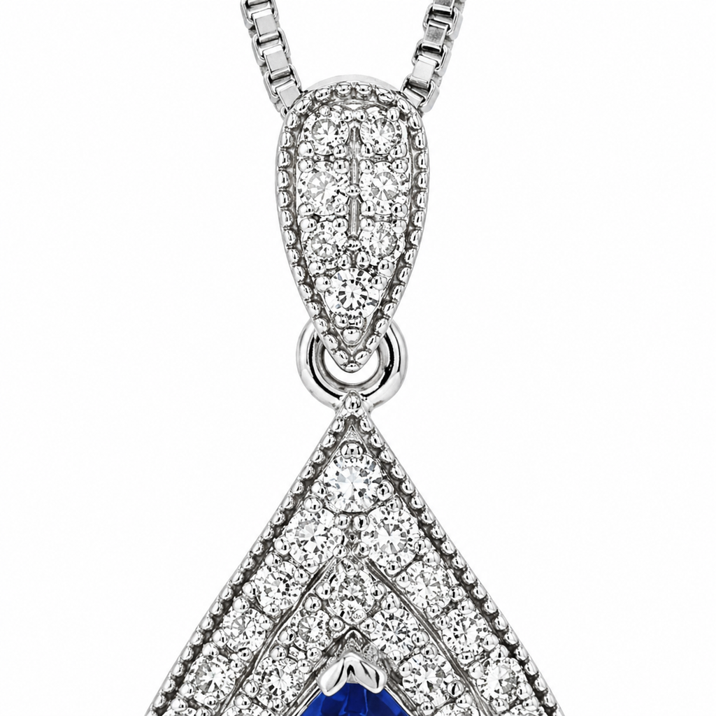 Natural Tanzanite and Diamond Halo Art Deco Cocktail Pendant 14KT White Gold