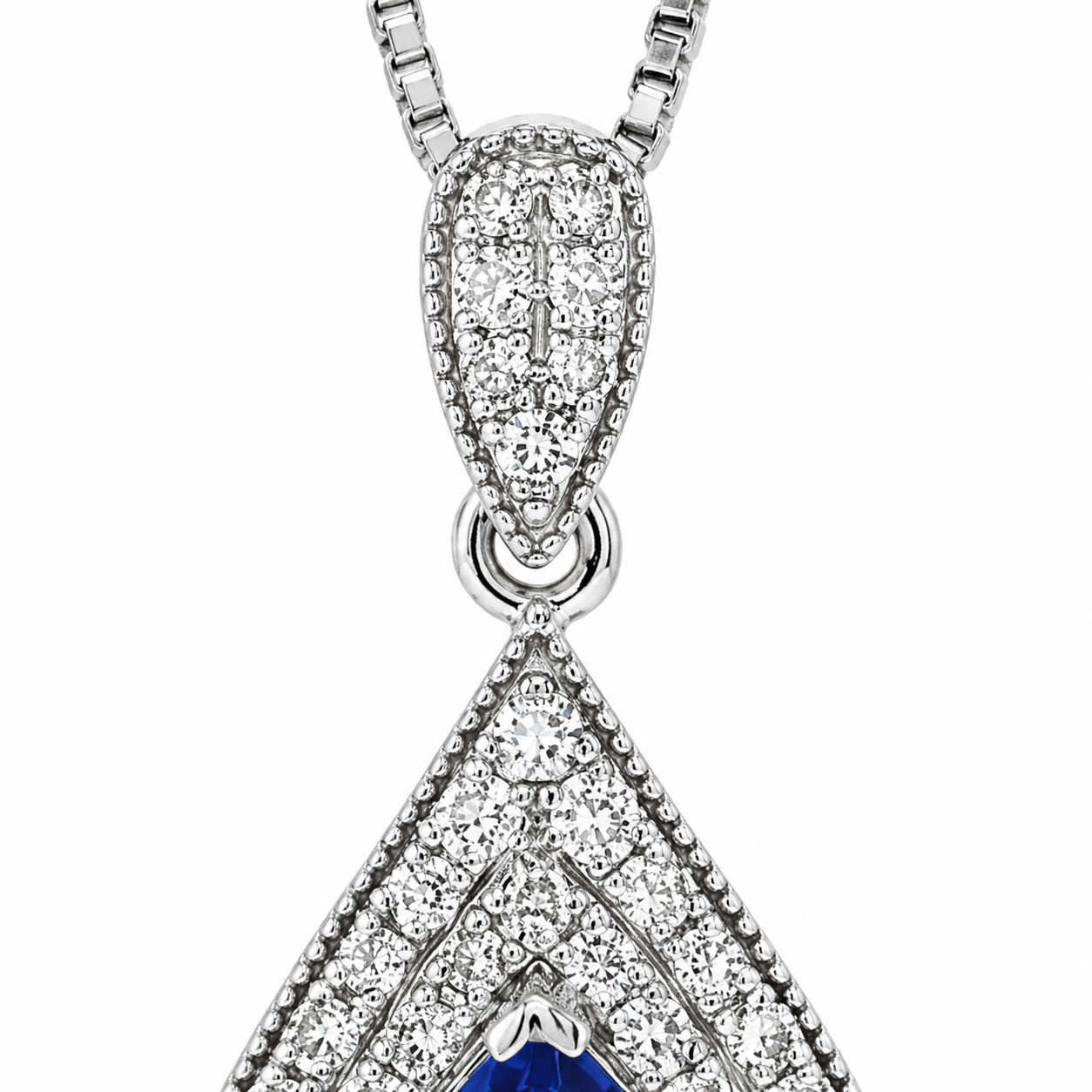 Natural Tanzanite and Diamond Halo Art Deco Cocktail Pendant 14KT White Gold