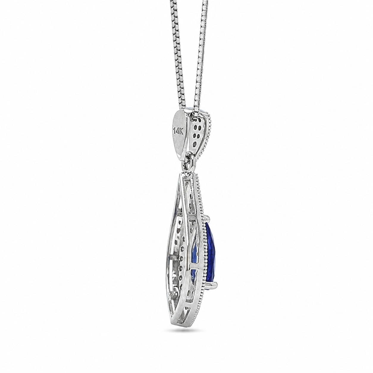 Natural Tanzanite and Diamond Halo Art Deco Cocktail Pendant 14KT White Gold