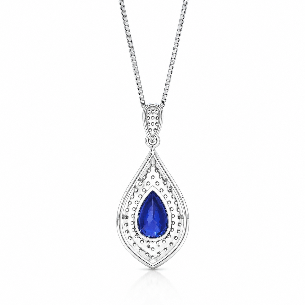 Natural Tanzanite and Diamond Halo Art Deco Cocktail Pendant 14KT White Gold