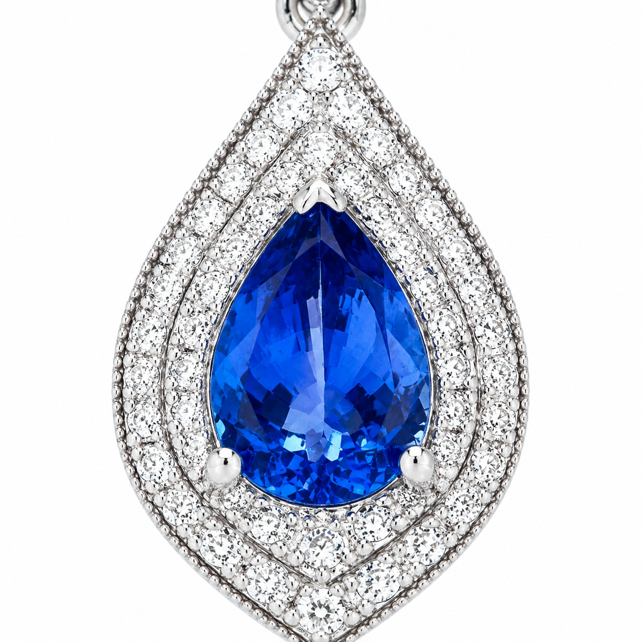Natural Tanzanite and Diamond Halo Art Deco Cocktail Pendant 14KT White Gold