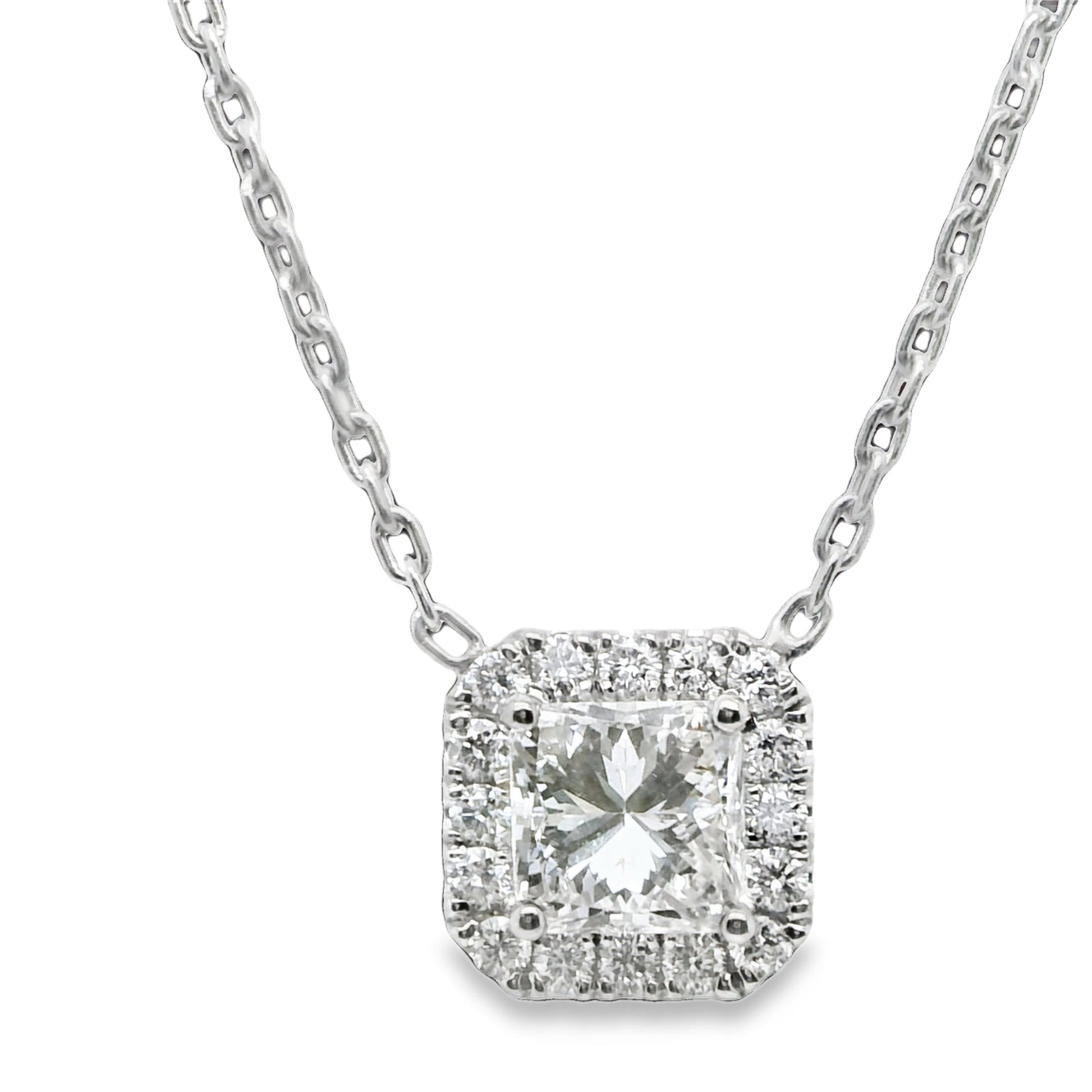 1.27 ct.t.w. Natural Diamond Halo Pendant Necklace, in White Gold & Platinum