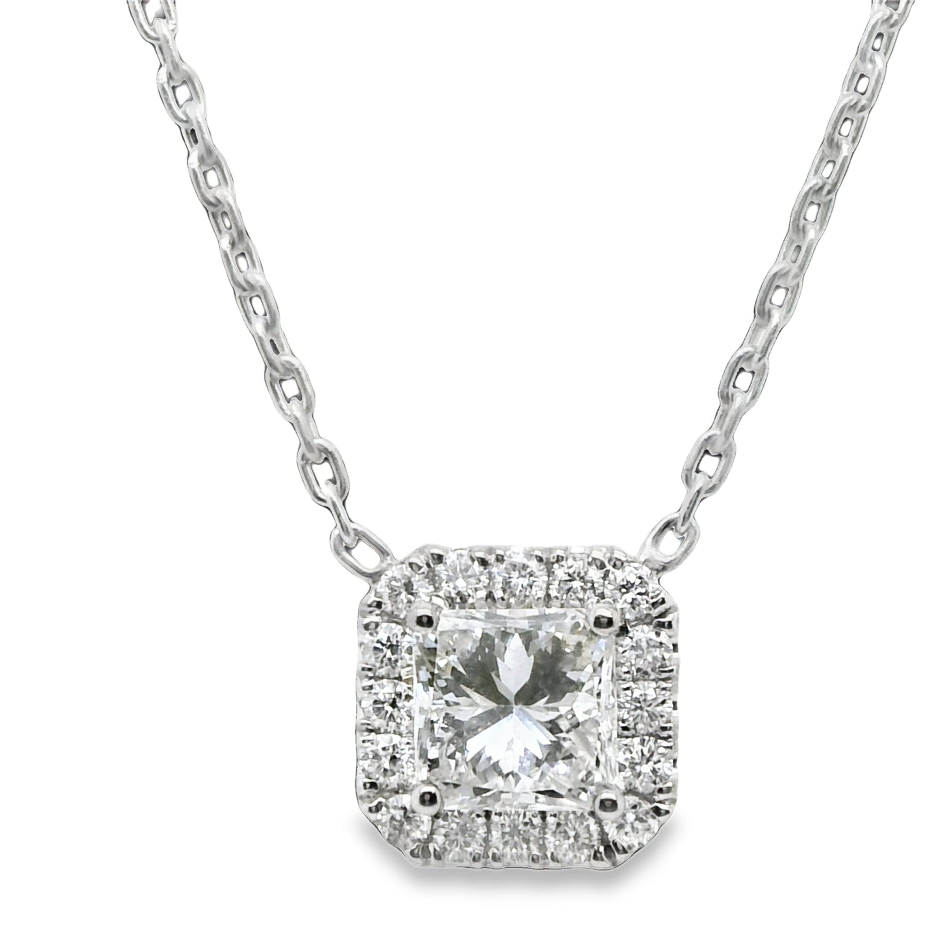 1.27 ct.t.w. Natural Diamond Halo Pendant Necklace, in White Gold & Platinum