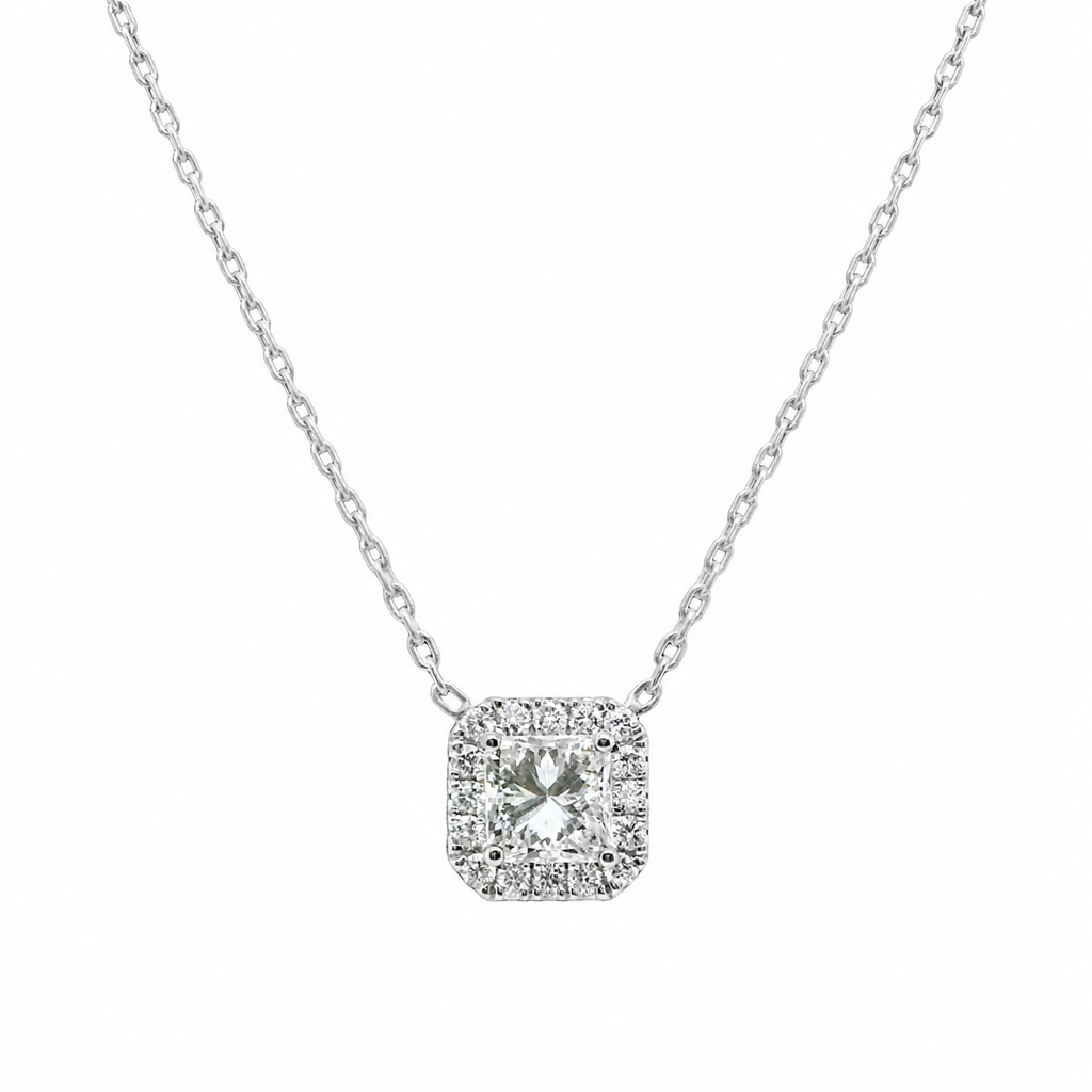 Natural Diamond Halo Pendant 18KT White Gold