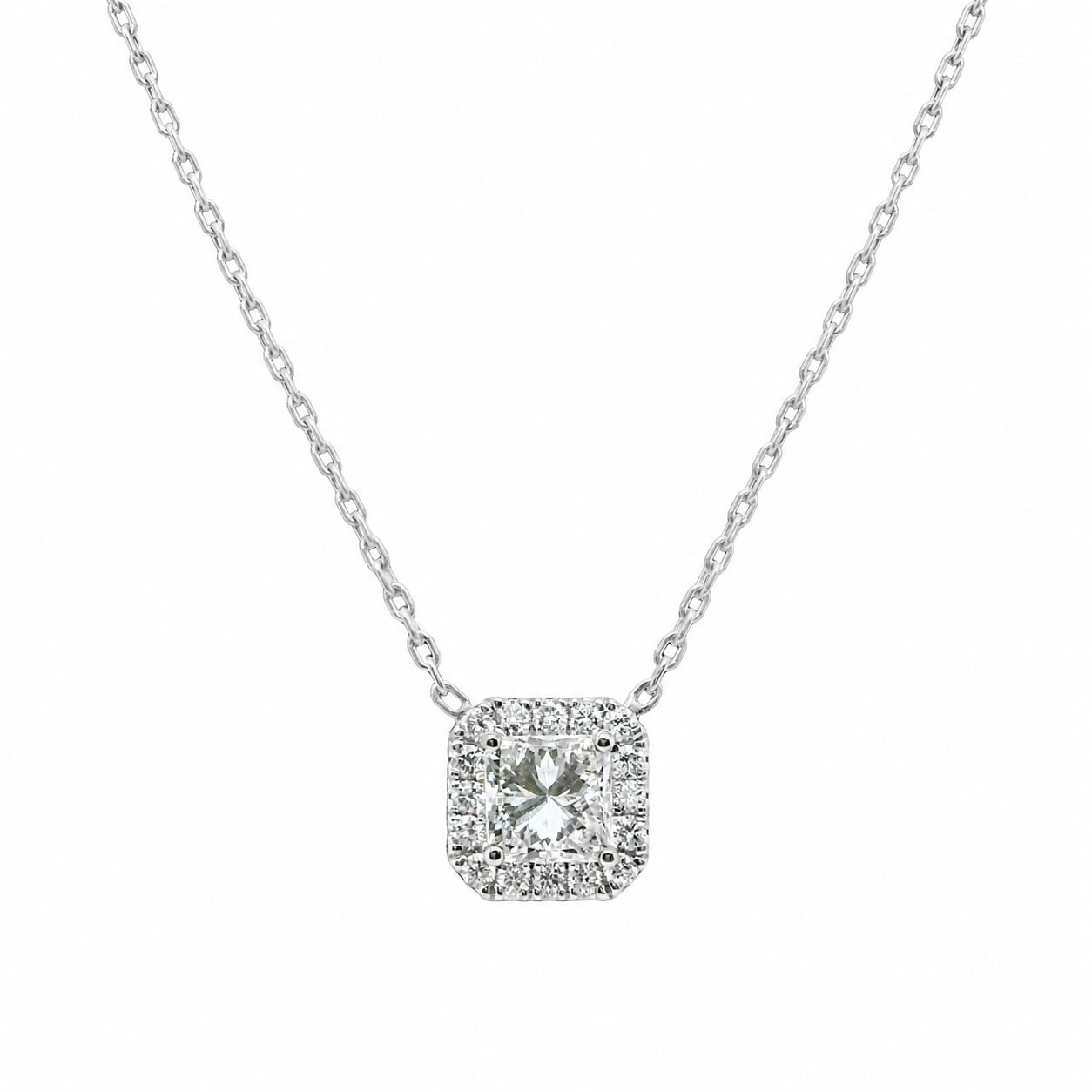 Natural Diamond Halo Pendant 18KT White Gold