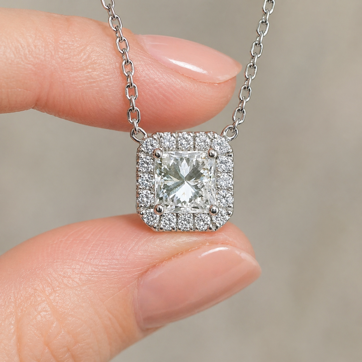 Natural Diamond Halo Pendant 18KT White Gold