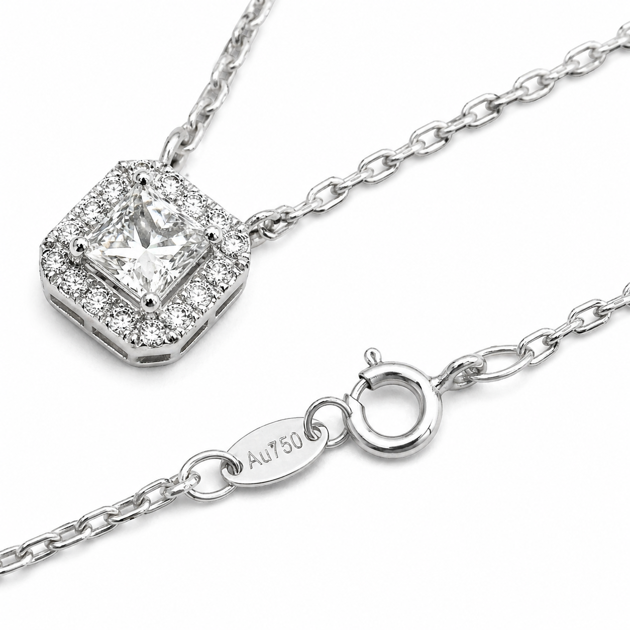 Natural Diamond Halo Pendant 18KT White Gold