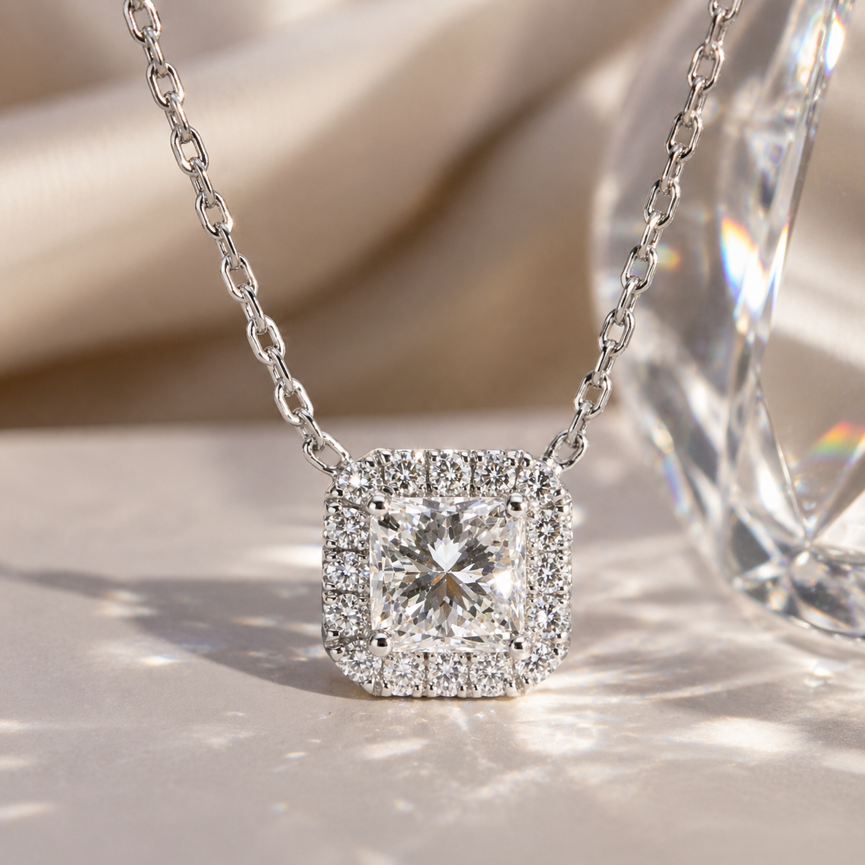 Natural Diamond Halo Pendant 18KT White Gold