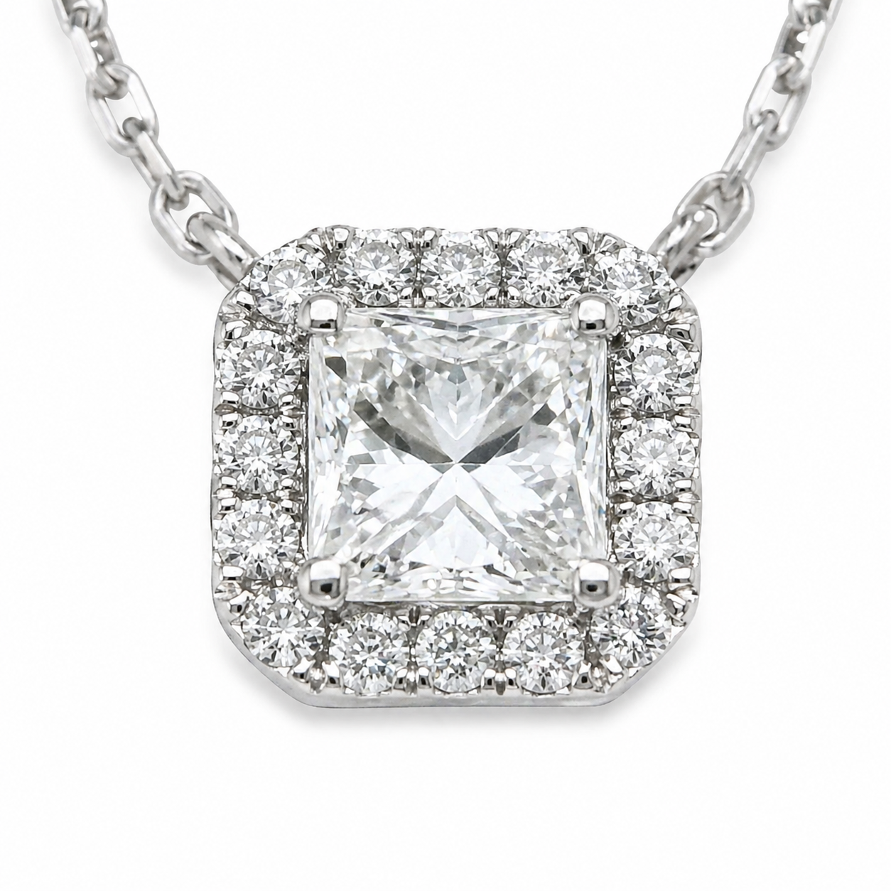 Natural Diamond Halo Pendant 18KT White Gold