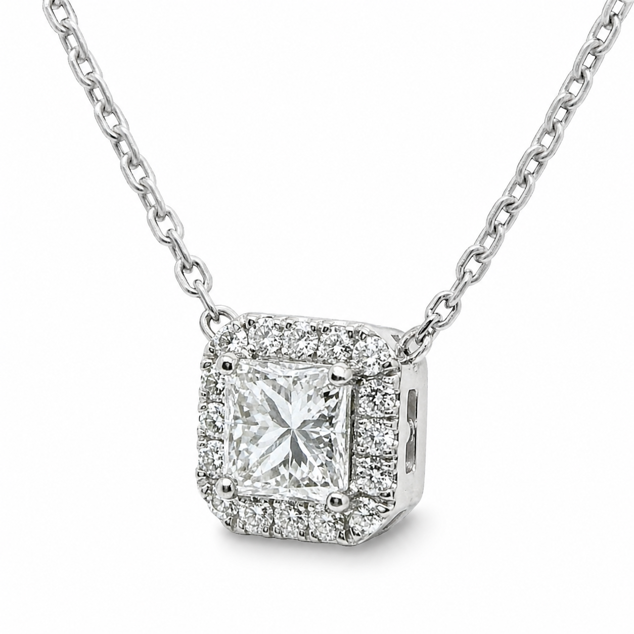 Natural Diamond Halo Pendant 18KT White Gold