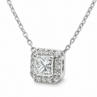 Natural Diamond Halo Pendant 18KT White Gold