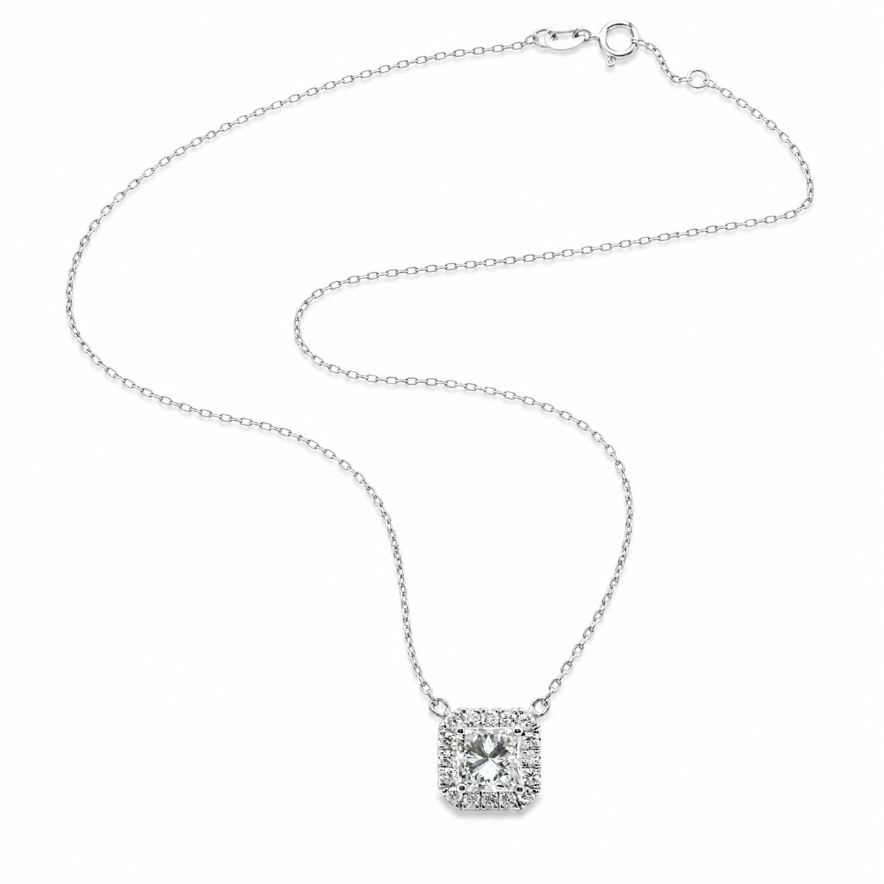Natural Diamond Halo Pendant 18KT White Gold