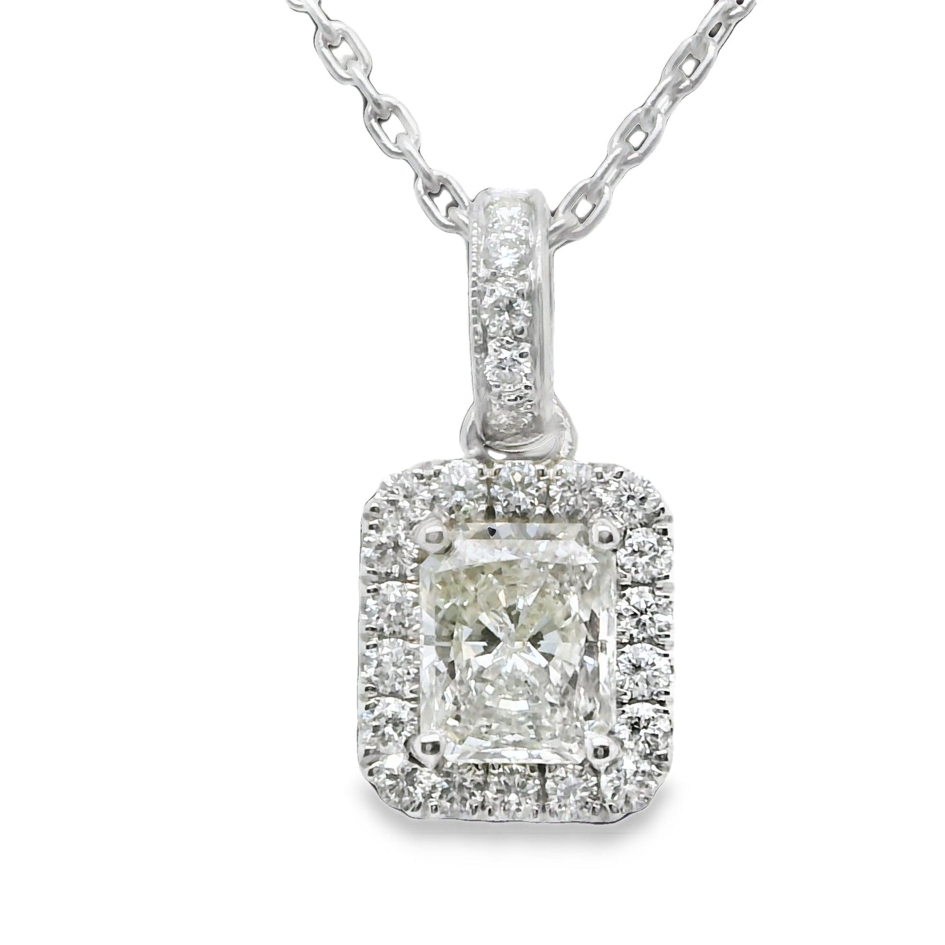1.40 ct.t.w. Natural Diamond Halo Pendant Necklace, in White Gold & Platinum