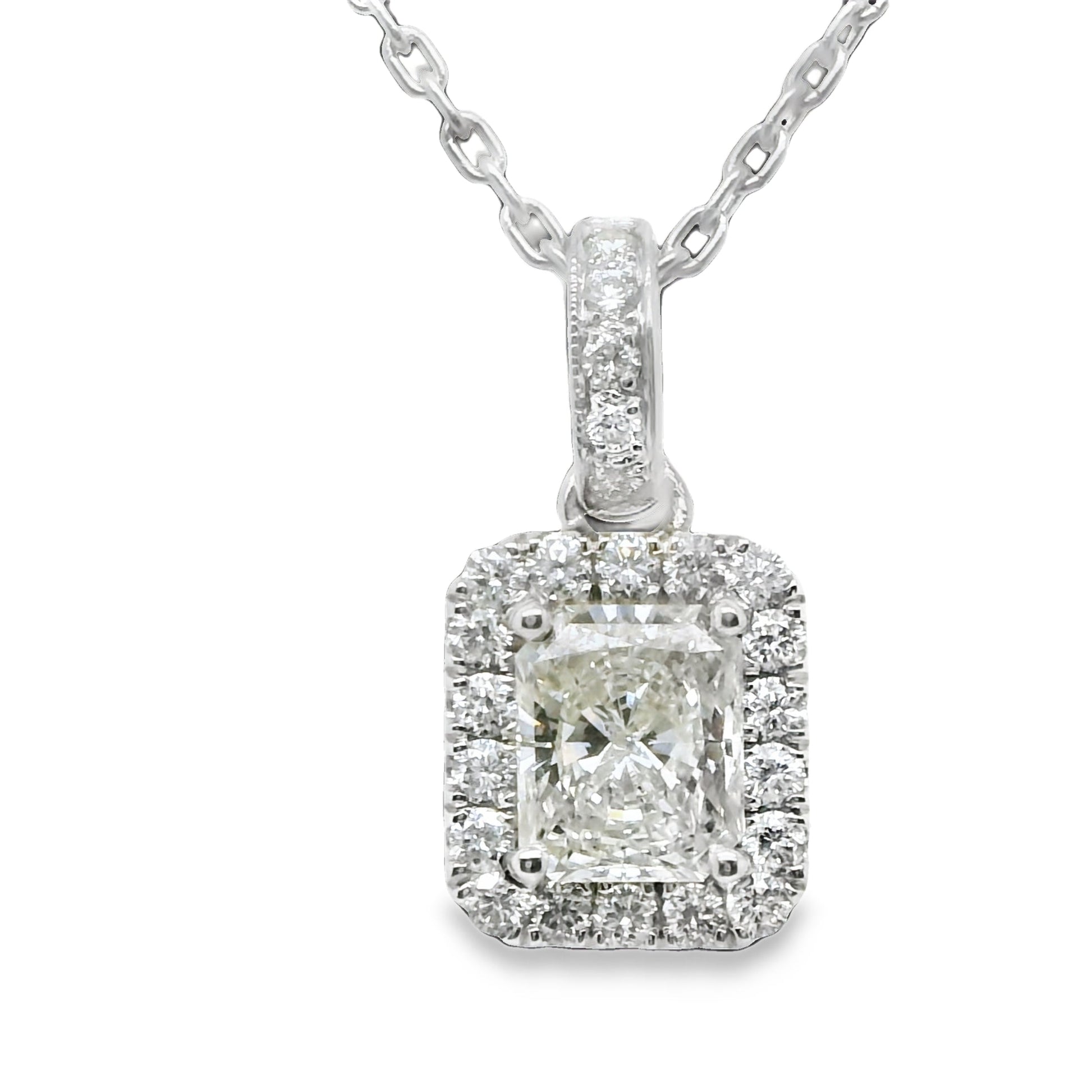 1.40 ct.t.w. Natural Diamond Halo Pendant Necklace, in White Gold & Platinum