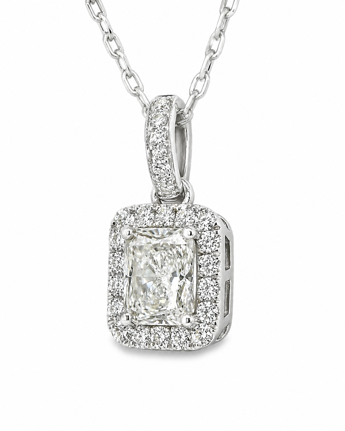 Natural Diamond Halo Pendant 18KT White Gold