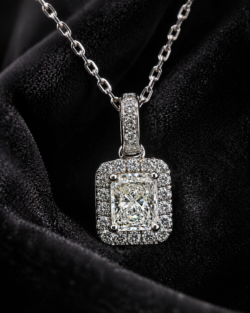 Natural Diamond Halo Pendant 18KT White Gold