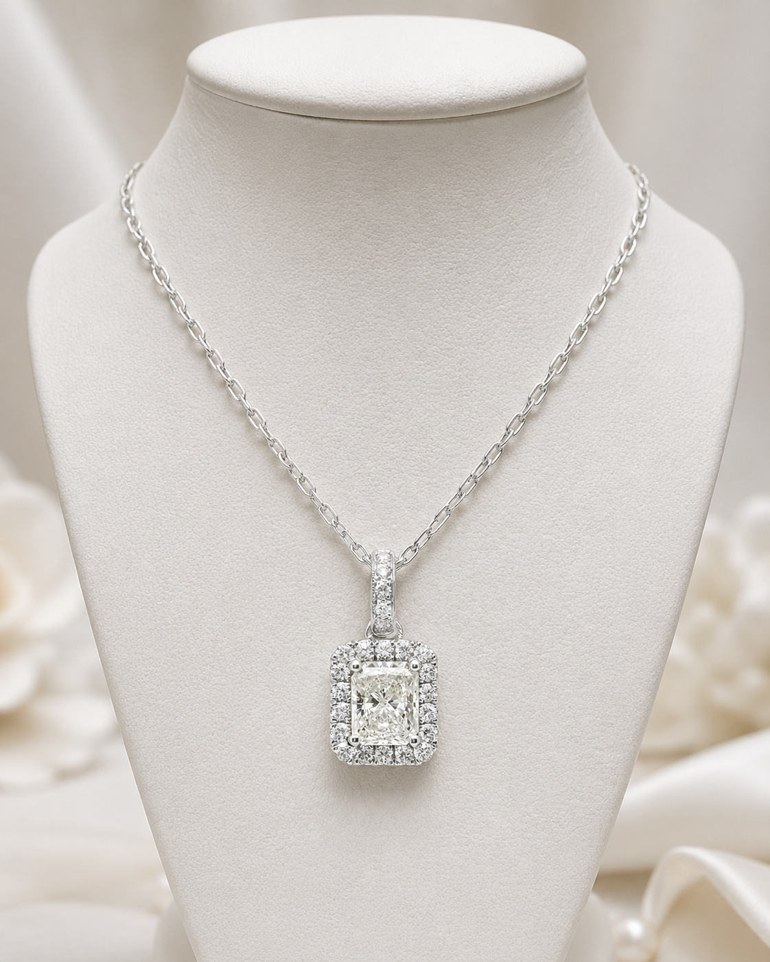 Natural Diamond Halo Pendant 18KT White Gold