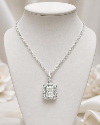 Natural Diamond Halo Pendant 18KT White Gold