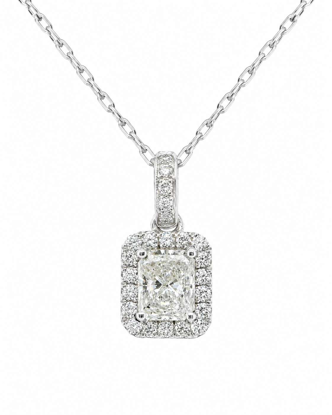 Natural Diamond Halo Pendant 18KT White Gold