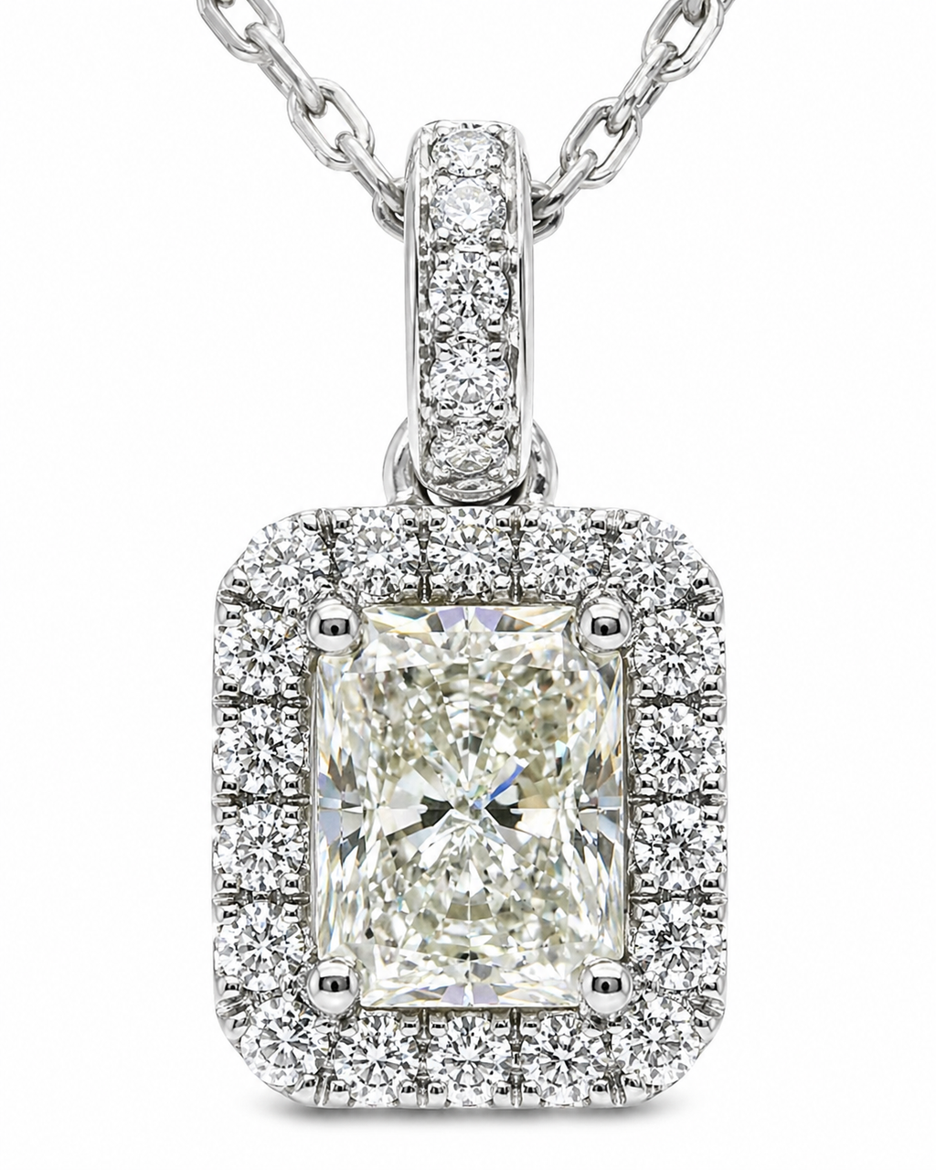 Natural Diamond Halo Pendant 18KT White Gold