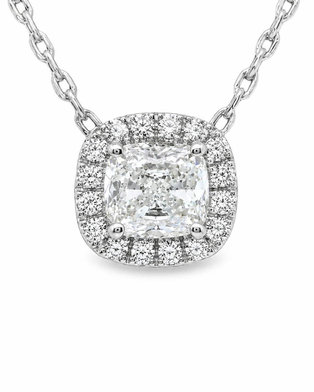 Natural Diamond Halo Pendant 18KT White Gold