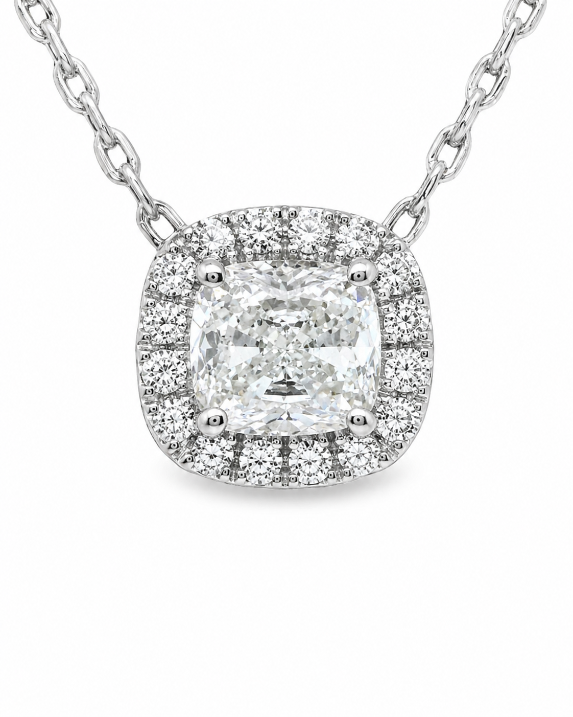 Natural Diamond Halo Pendant 18KT White Gold