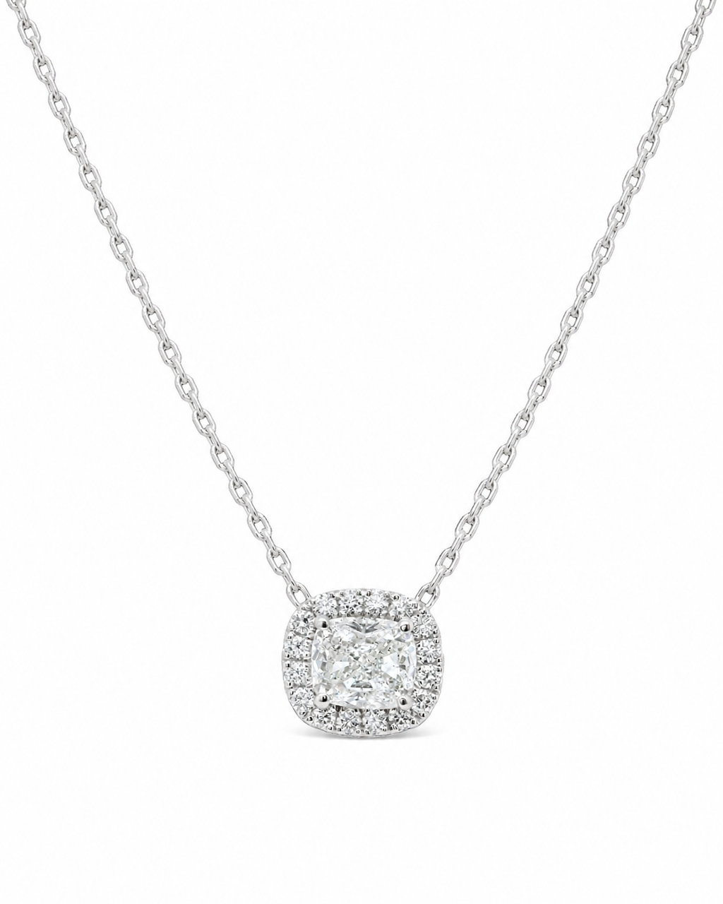 Natural Diamond Halo Pendant 18KT White Gold