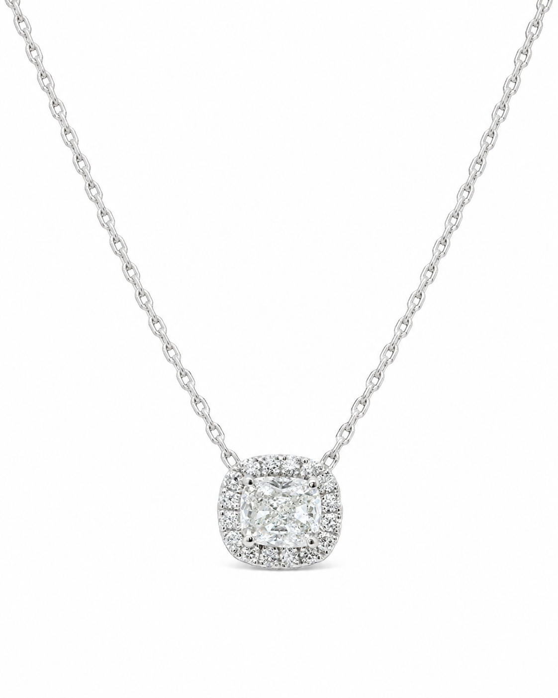 Natural Diamond Halo Pendant 18KT White Gold