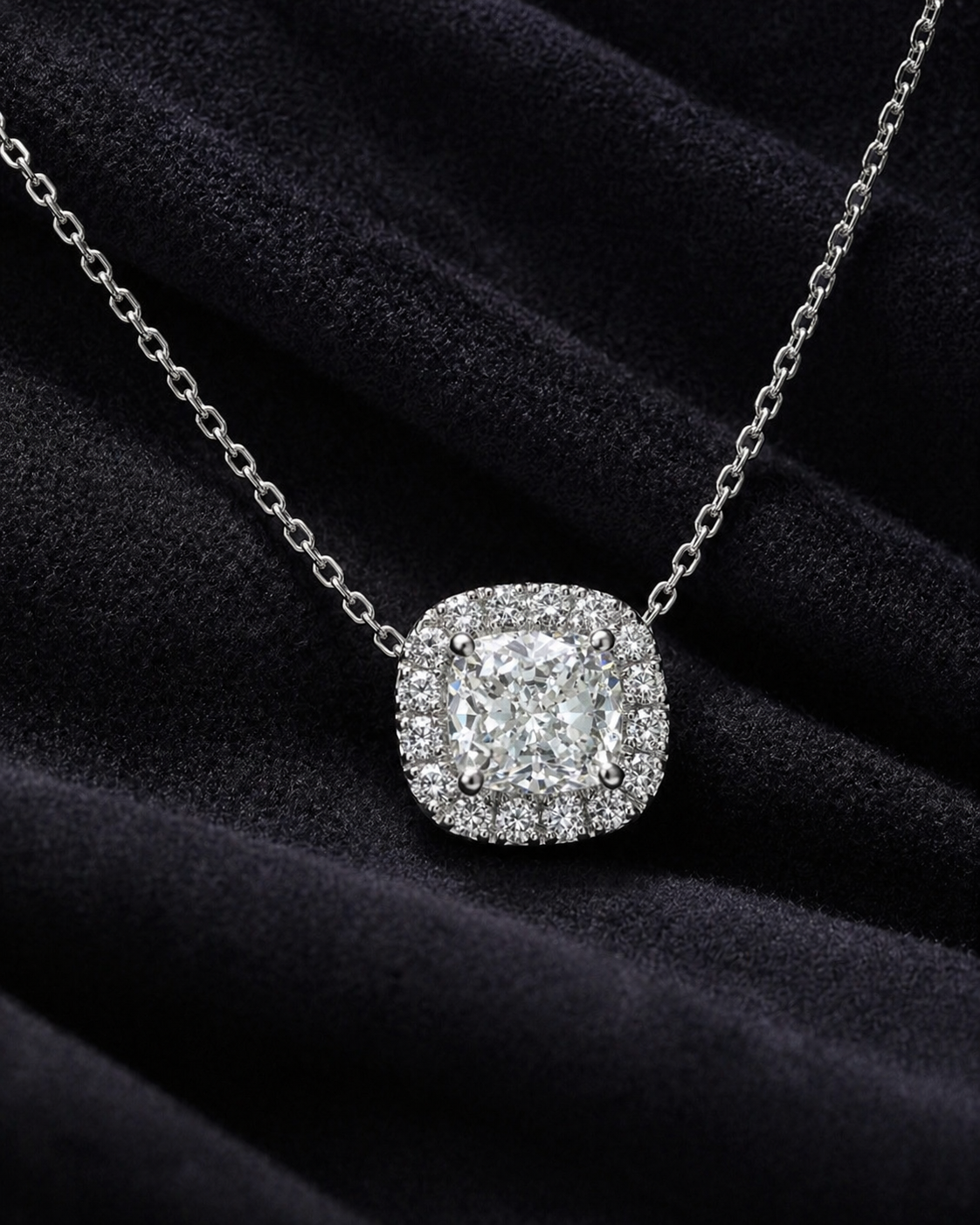 Natural Diamond Halo Pendant 18KT White Gold