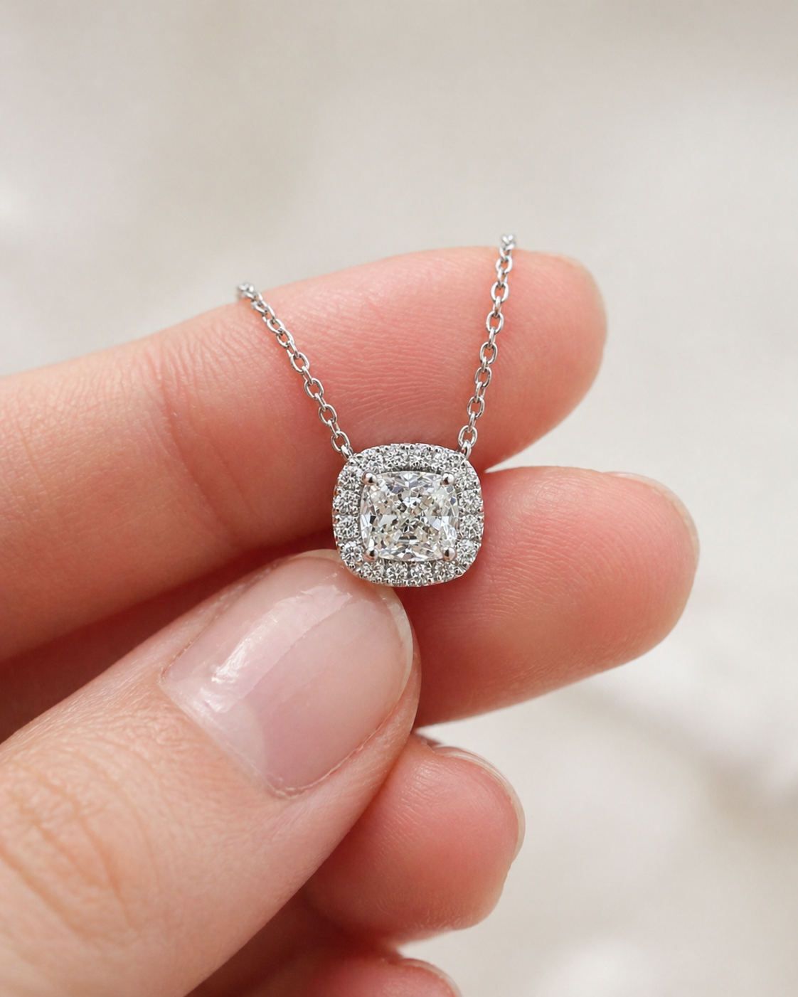 Natural Diamond Halo Pendant 18KT White Gold