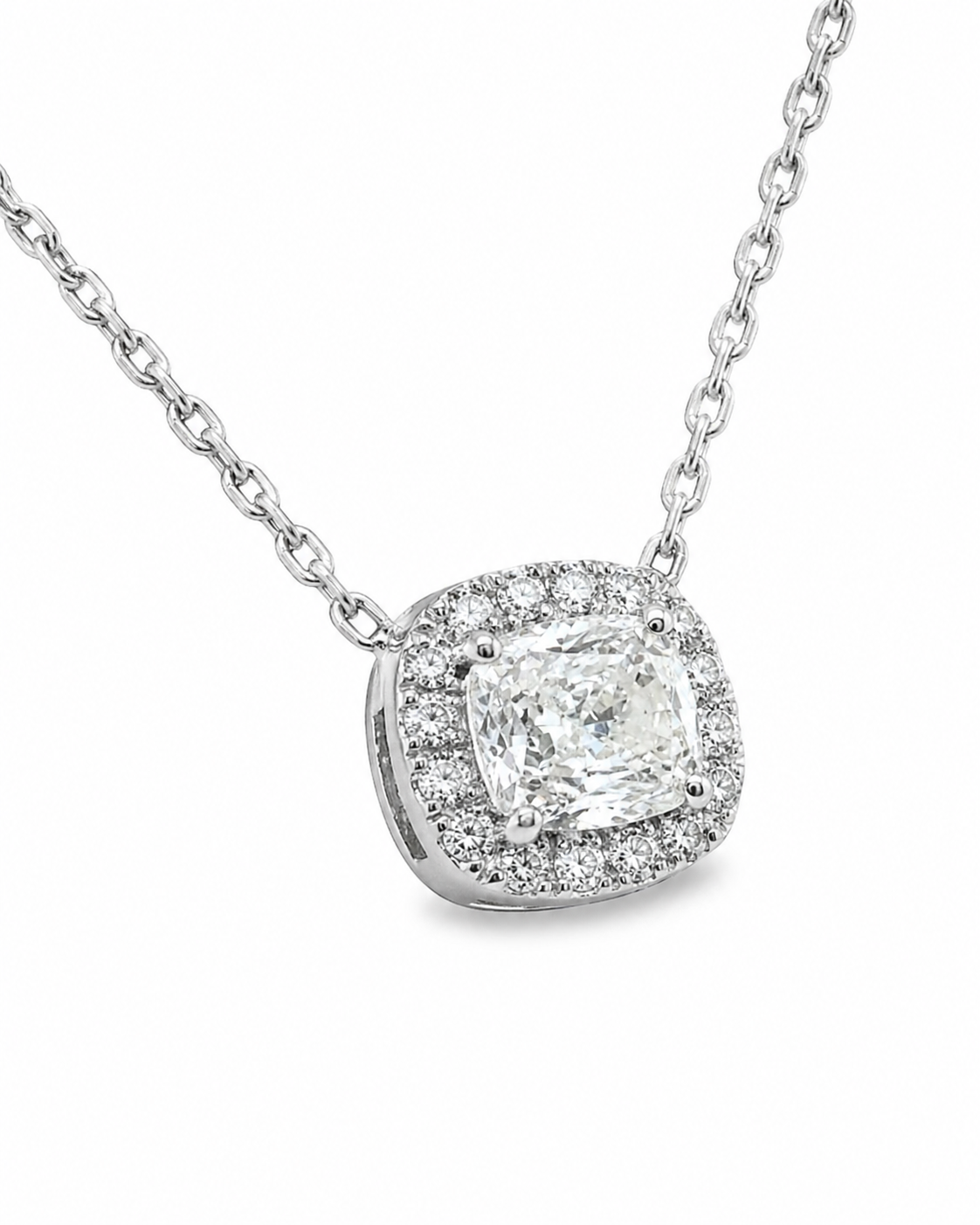 Natural Diamond Halo Pendant 18KT White Gold