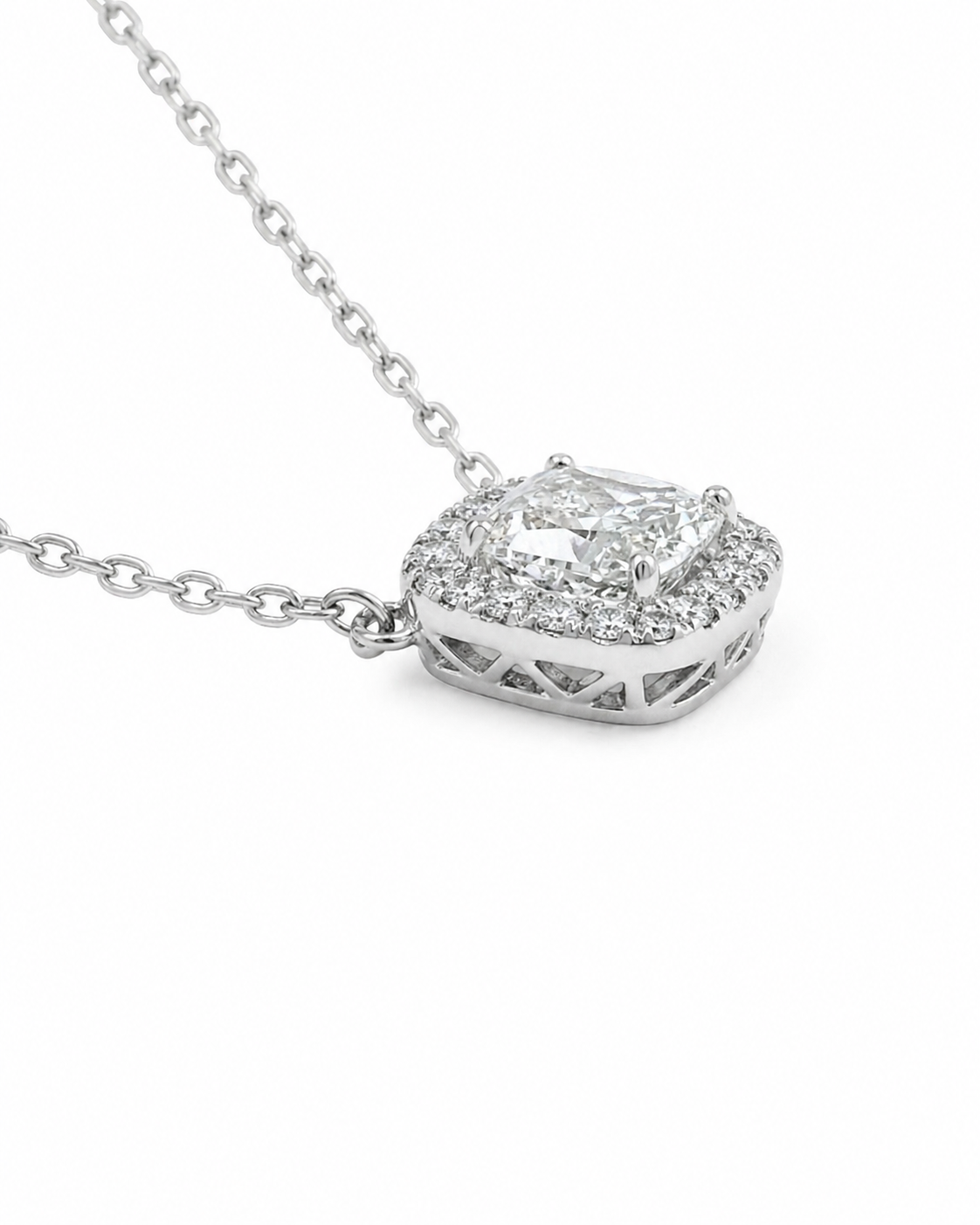 Natural Diamond Halo Pendant 18KT White Gold