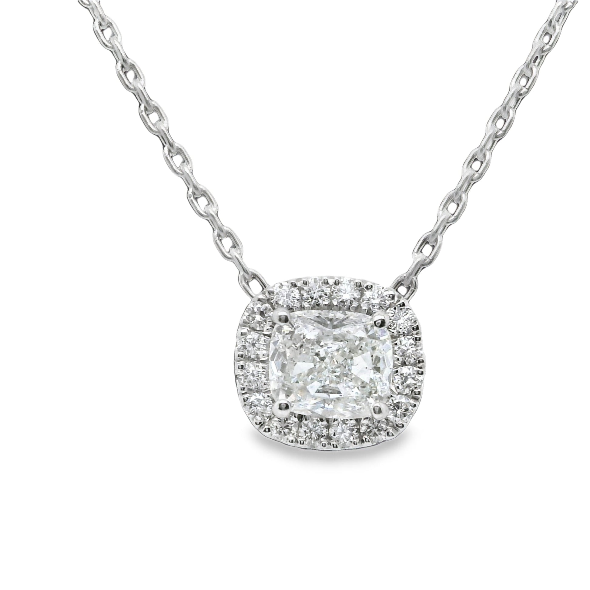 1.46 ct.t.w Natural Diamond Halo Pendant Necklace, in White Gold & Platinum