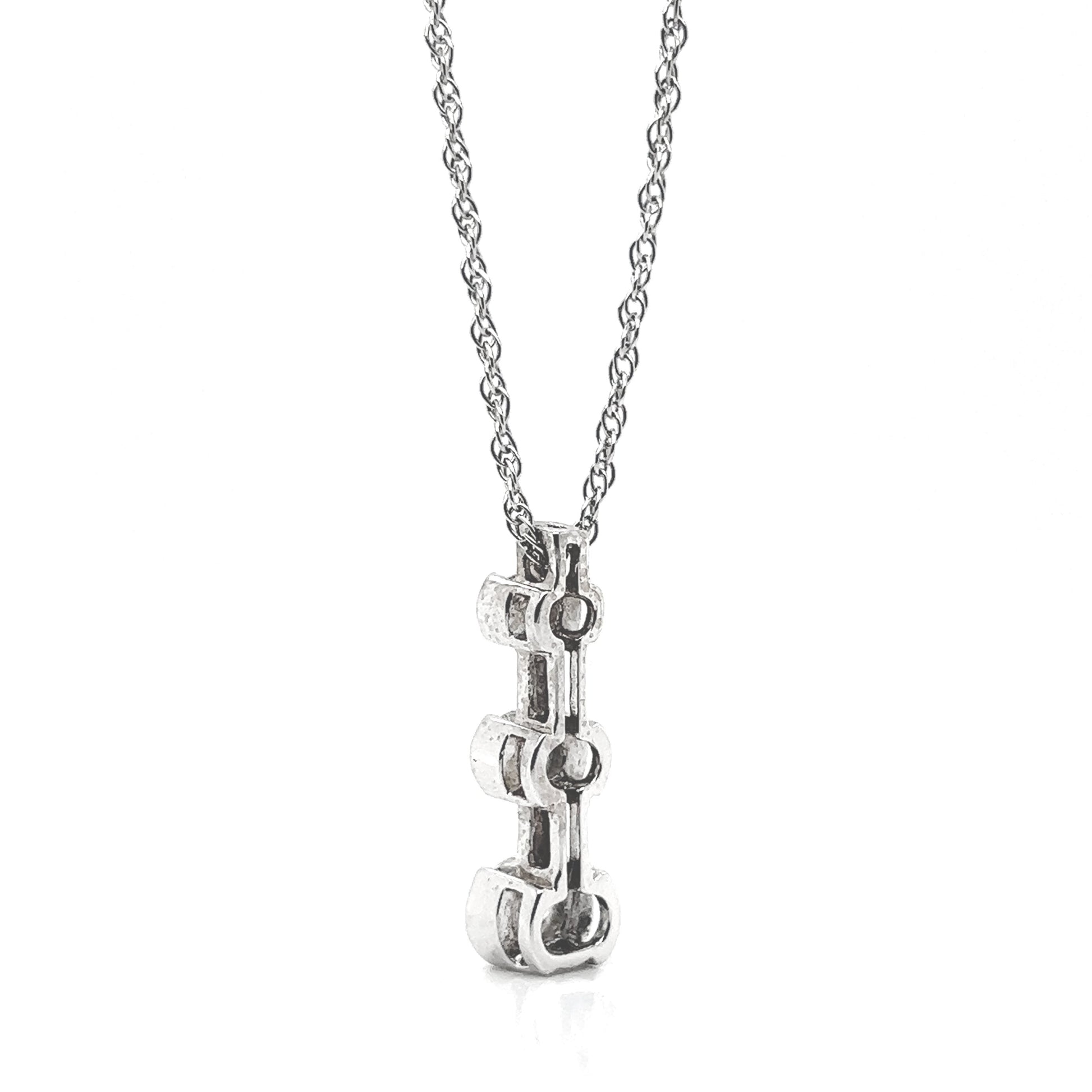 Natural Mined Round Diamond Three Stone Pendant Half Bezel Necklace White Gold