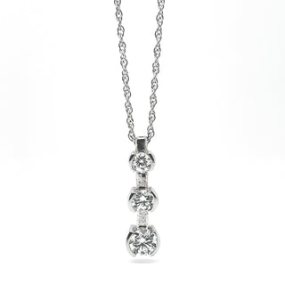 Natural Mined Round Diamond Three Stone Pendant Half Bezel Necklace White Gold