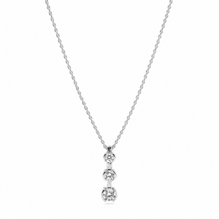 Natural Mined Round Diamond Three Stone Pendant Half Bezel 14K White Gold