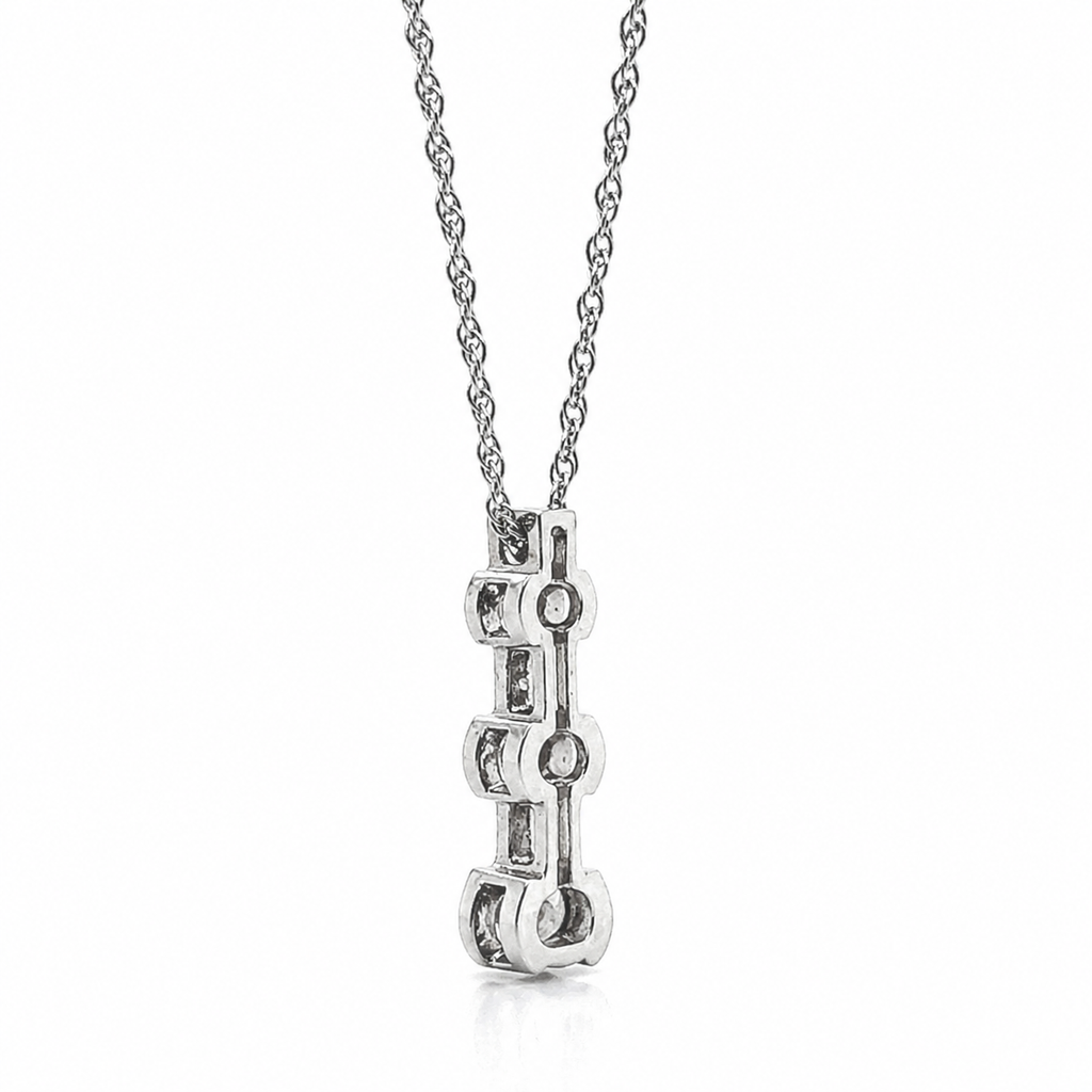 Natural Mined Round Diamond Three Stone Pendant Half Bezel 14K White Gold