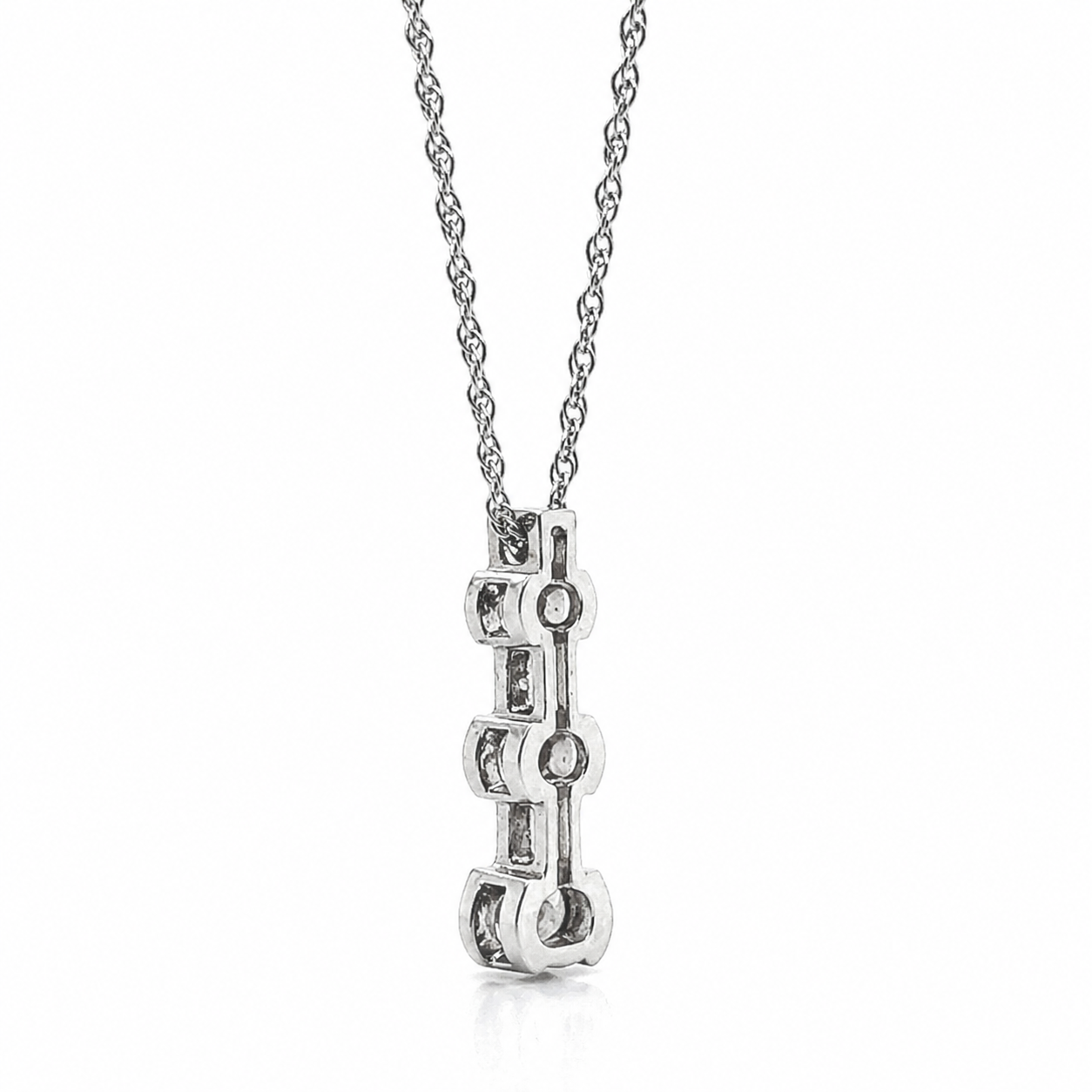 Natural Mined Round Diamond Three Stone Pendant Half Bezel 14K White Gold