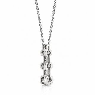 Natural Mined Round Diamond Three Stone Pendant Half Bezel 14K White Gold