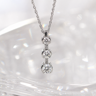 Natural Mined Round Diamond Three Stone Pendant Half Bezel 14K White Gold